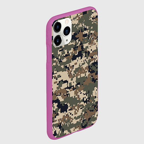 Чехол iPhone 11 Pro матовый Коричнево - черный камуфляж / 3D-Фиолетовый – фото 2