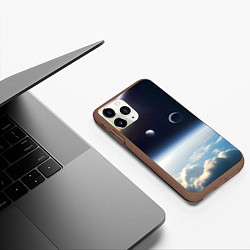 Чехол iPhone 11 Pro матовый Космос и планета Сатурн, цвет: 3D-коричневый — фото 2