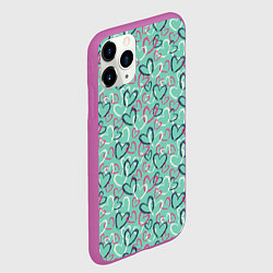Чехол iPhone 11 Pro матовый Пастельные сердца паттерн, цвет: 3D-фиолетовый — фото 2