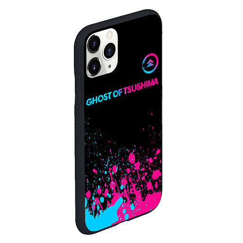 Чехол iPhone 11 Pro матовый Ghost of Tsushima - neon gradient: символ сверху / 3D-Черный – фото 2