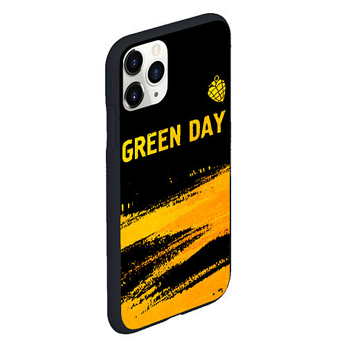 Чехол iPhone 11 Pro матовый Green Day - gold gradient: символ сверху / 3D-Черный – фото 2