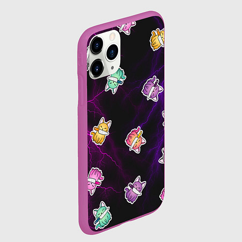 Чехол iPhone 11 Pro матовый Котики и молнии / 3D-Фиолетовый – фото 2