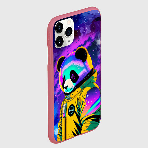 Чехол iPhone 11 Pro матовый Панда-космонавт в космосе - неон / 3D-Малиновый – фото 2