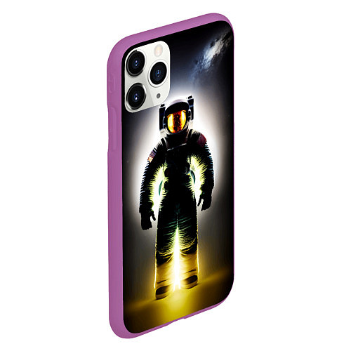 Чехол iPhone 11 Pro матовый Неоновый космонавт - нейросеть / 3D-Фиолетовый – фото 2