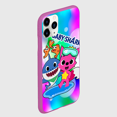 Чехол iPhone 11 Pro матовый Baby Shark in bubbles / 3D-Фиолетовый – фото 2