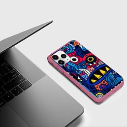 Чехол iPhone 11 Pro матовый Монстры в синем и розовом - нейросеть, цвет: 3D-малиновый — фото 2
