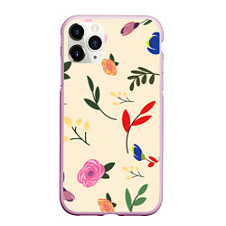 Чехол iPhone 11 Pro матовый Цветы и веточки паттерн, цвет: 3D-розовый