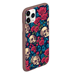 Чехол iPhone 11 Pro матовый Черепа и красные розы, цвет: 3D-коричневый — фото 2