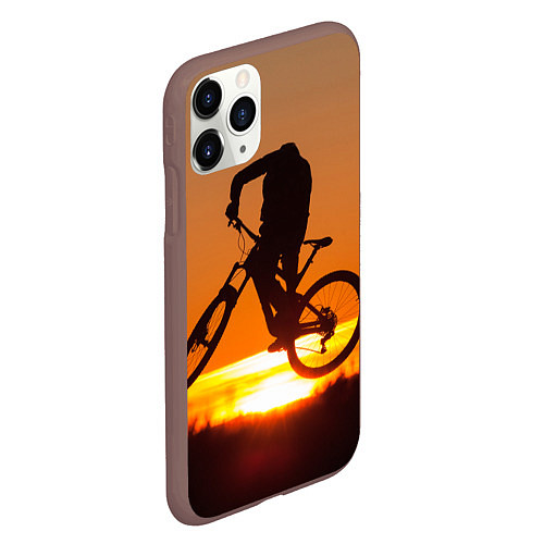 Чехол iPhone 11 Pro матовый Велосипедист на закате / 3D-Коричневый – фото 2