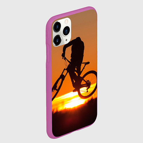 Чехол iPhone 11 Pro матовый Велосипедист на закате / 3D-Фиолетовый – фото 2