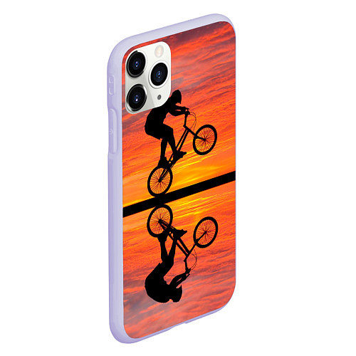 Чехол iPhone 11 Pro матовый Велосипедист в отражении / 3D-Светло-сиреневый – фото 2
