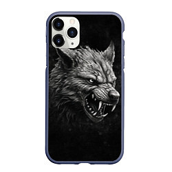 Чехол iPhone 11 Pro матовый Волк - grunge style, цвет: 3D-серый
