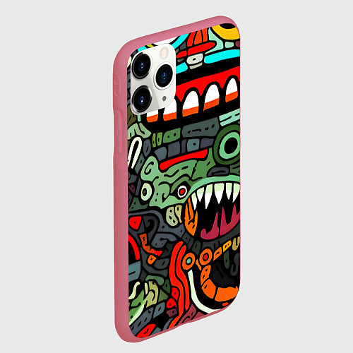 Чехол iPhone 11 Pro матовый Монстры в зеленом и оранжевом - нейросеть / 3D-Малиновый – фото 2