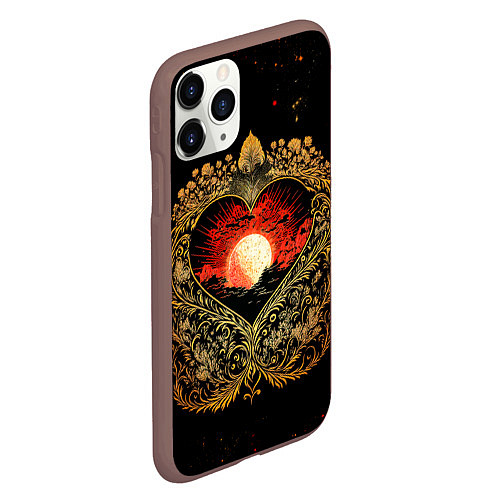 Чехол iPhone 11 Pro матовый Закат в сердце - нейросеть / 3D-Коричневый – фото 2