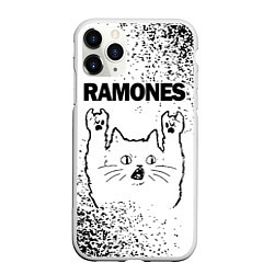 Чехол iPhone 11 Pro матовый Ramones рок кот на светлом фоне, цвет: 3D-белый