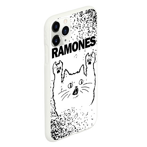 Чехол iPhone 11 Pro матовый Ramones рок кот на светлом фоне / 3D-Белый – фото 2