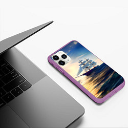 Чехол iPhone 11 Pro матовый Парусный корабль бриг, цвет: 3D-фиолетовый — фото 2