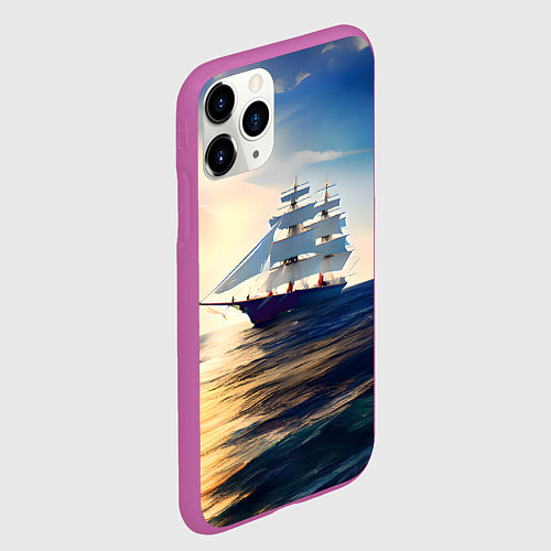 Чехол iPhone 11 Pro матовый Парусный корабль бриг / 3D-Фиолетовый – фото 2