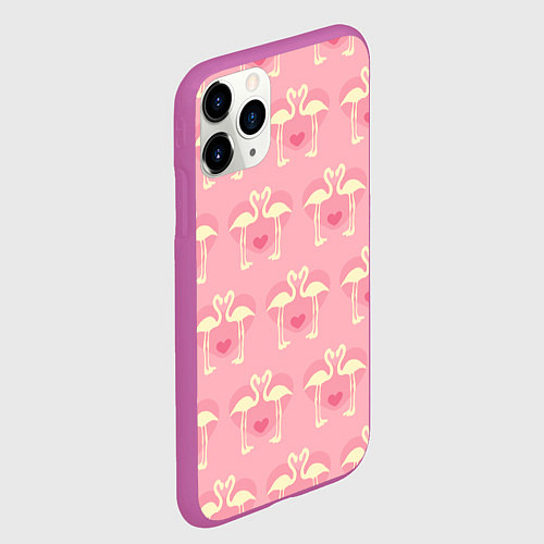 Чехол iPhone 11 Pro матовый Любовный паттерн с фламинго / 3D-Фиолетовый – фото 2