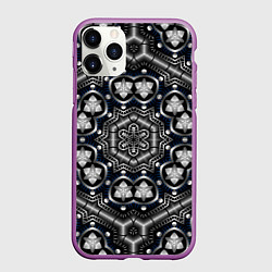 Чехол iPhone 11 Pro матовый Чёрный квантовый паттерн, цвет: 3D-фиолетовый