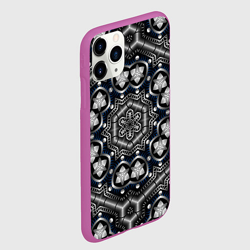 Чехол iPhone 11 Pro матовый Чёрный квантовый паттерн / 3D-Фиолетовый – фото 2