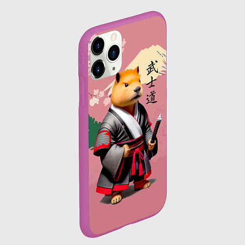 Чехол iPhone 11 Pro матовый Капибара - Бусидо - кодекс самурая / 3D-Фиолетовый – фото 2