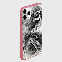 Чехол iPhone 11 Pro матовый Черепа лошадей - эскиз, цвет: 3D-малиновый — фото 2