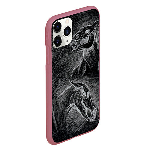 Чехол iPhone 11 Pro матовый Черепа коней - эскиз / 3D-Малиновый – фото 2