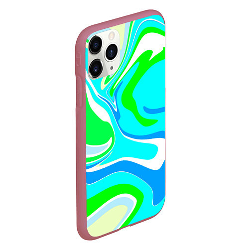 Чехол iPhone 11 Pro матовый Абстракция сине-зеленая / 3D-Малиновый – фото 2