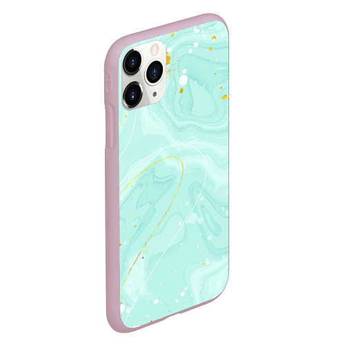 Чехол iPhone 11 Pro матовый Акварельный голубой фон / 3D-Розовый – фото 2