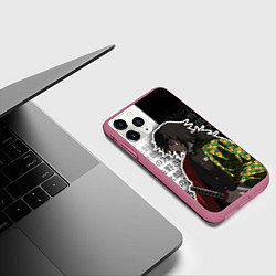 Чехол iPhone 11 Pro матовый Гию томиока и иероглифы - клинок, цвет: 3D-малиновый — фото 2
