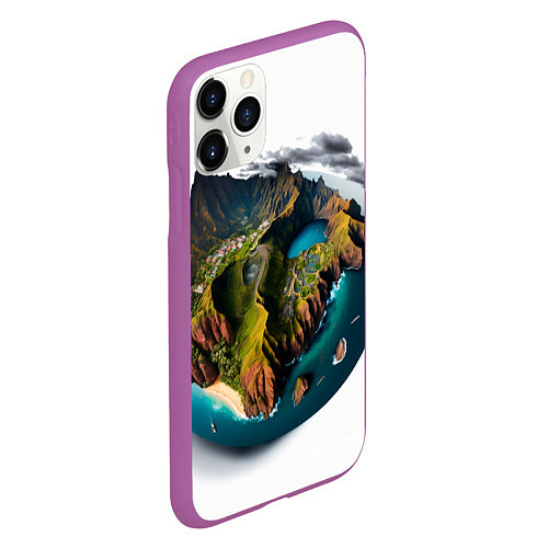 Чехол iPhone 11 Pro матовый Планета с одним островом / 3D-Фиолетовый – фото 2