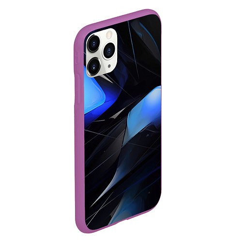 Чехол iPhone 11 Pro матовый Black blue elements / 3D-Фиолетовый – фото 2