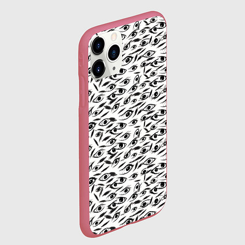 Чехол iPhone 11 Pro матовый Море глаз на белом фоне / 3D-Малиновый – фото 2