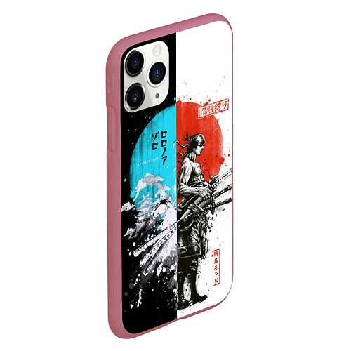 Чехол iPhone 11 Pro матовый Зоро в инверсии - One Piece / 3D-Малиновый – фото 2