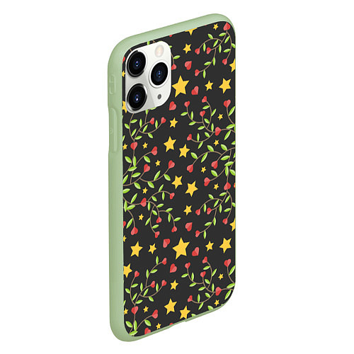 Чехол iPhone 11 Pro матовый Листочки и звёзды / 3D-Салатовый – фото 2
