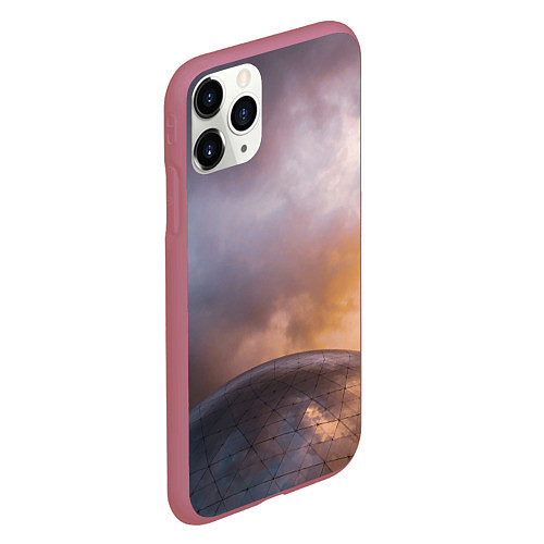 Чехол iPhone 11 Pro матовый Часть металлической планеты и туман / 3D-Малиновый – фото 2