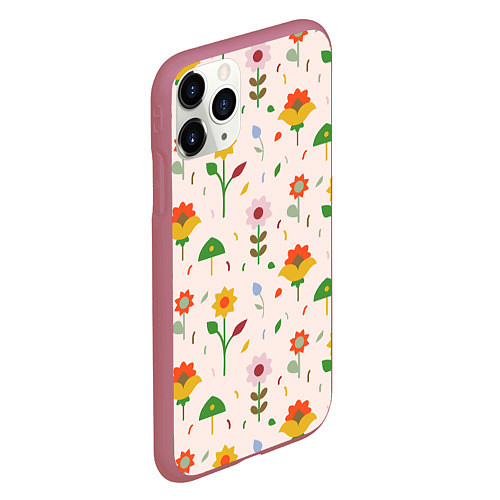 Чехол iPhone 11 Pro матовый Pretty flowers / 3D-Малиновый – фото 2