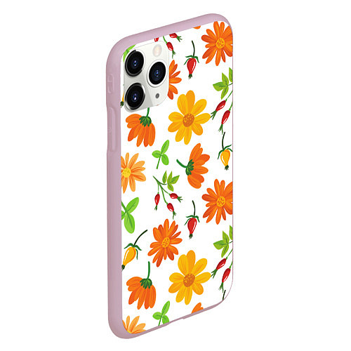 Чехол iPhone 11 Pro матовый Orange flowers / 3D-Розовый – фото 2