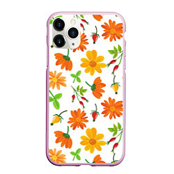 Чехол iPhone 11 Pro матовый Orange flowers, цвет: 3D-розовый