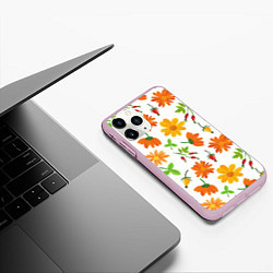 Чехол iPhone 11 Pro матовый Orange flowers, цвет: 3D-розовый — фото 2
