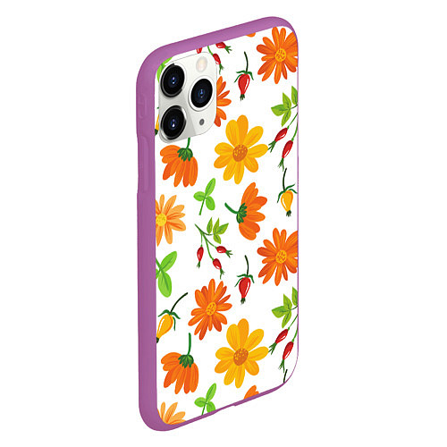 Чехол iPhone 11 Pro матовый Orange flowers / 3D-Фиолетовый – фото 2