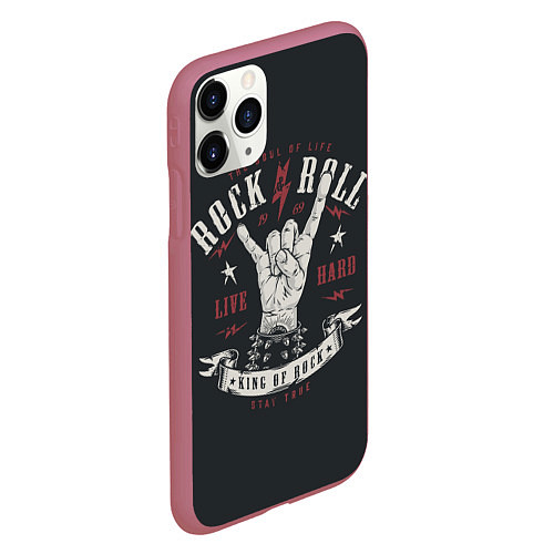 Чехол iPhone 11 Pro матовый Rock and roll - жест козы / 3D-Малиновый – фото 2