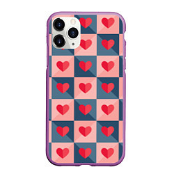 Чехол iPhone 11 Pro матовый Pettern hearts, цвет: 3D-фиолетовый