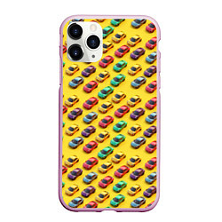 Чехол iPhone 11 Pro матовый Разноцветные машинки, цвет: 3D-розовый