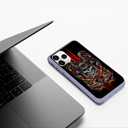 Чехол iPhone 11 Pro матовый Samurai skull, цвет: 3D-светло-сиреневый — фото 2