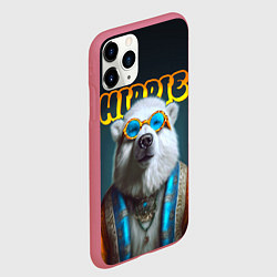 Чехол iPhone 11 Pro матовый Хиппи белый медведь, цвет: 3D-малиновый — фото 2