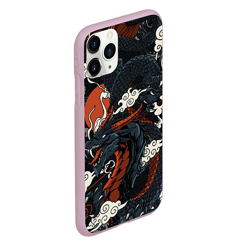 Чехол iPhone 11 Pro матовый Дракон в японском стиле / 3D-Розовый – фото 2