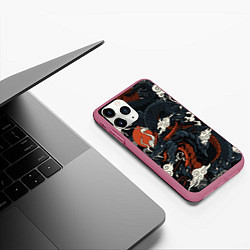 Чехол iPhone 11 Pro матовый Дракон в японском стиле, цвет: 3D-малиновый — фото 2