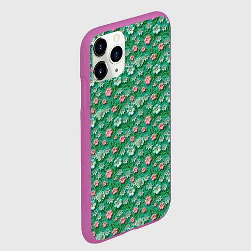 Чехол iPhone 11 Pro матовый Объемные цветочки / 3D-Фиолетовый – фото 2